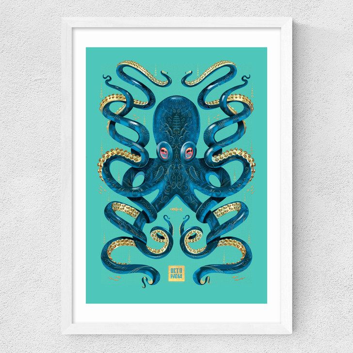 Octopus (Blue) Medium White Frame