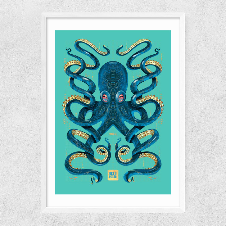 Octopus (Blue) Narrow White Frame