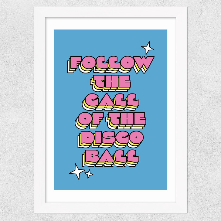 Disco Ball by The Violet Eclectic Wide White Frame