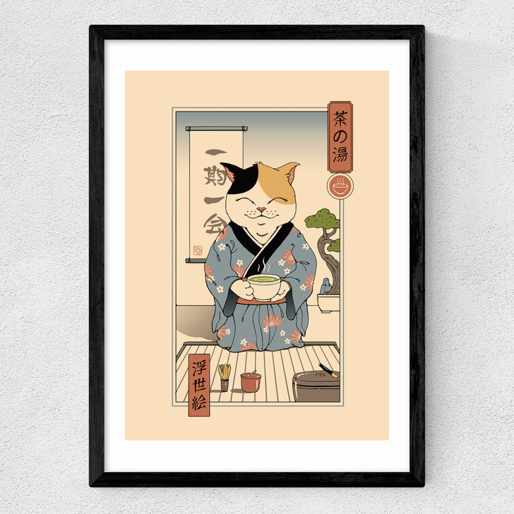Tea Cat Ceremony Medium Black Frame