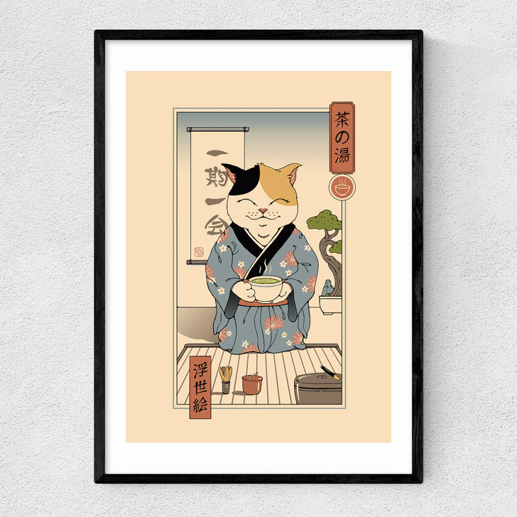 Tea Cat Ceremony Narrow Black Frame