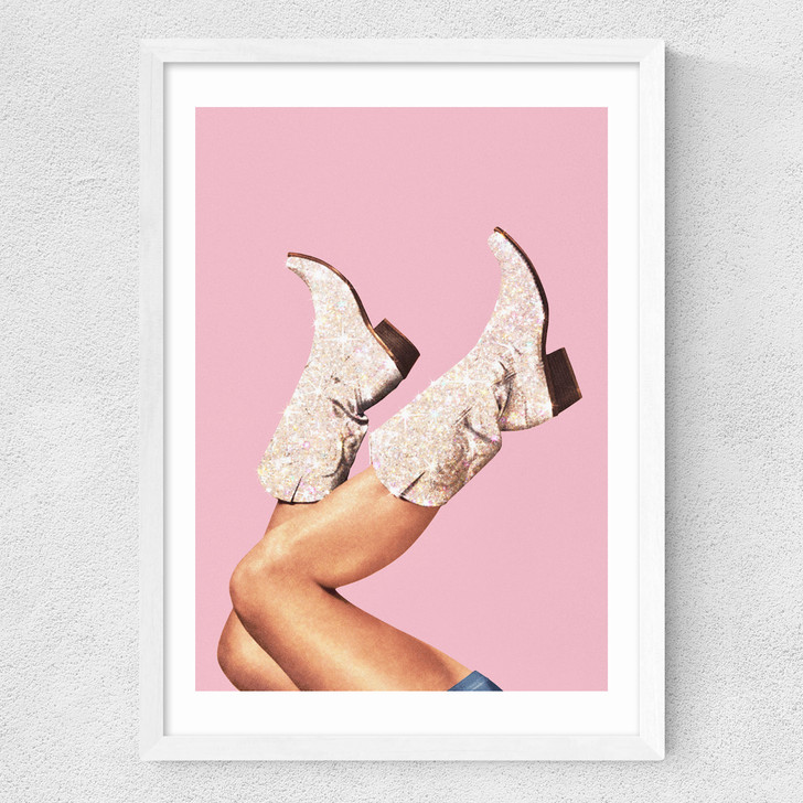 These Boots - Glitter Pink Medium White Frame