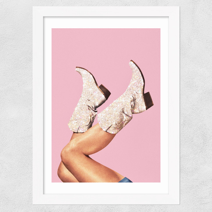 These Boots - Glitter Pink Wide White Frame