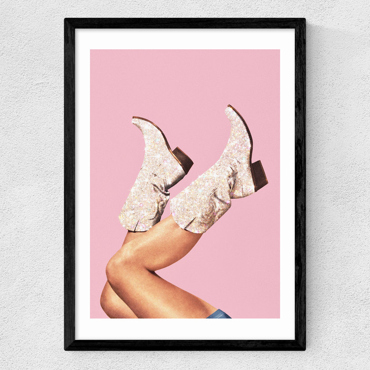 These Boots - Glitter Pink Medium Black Frame