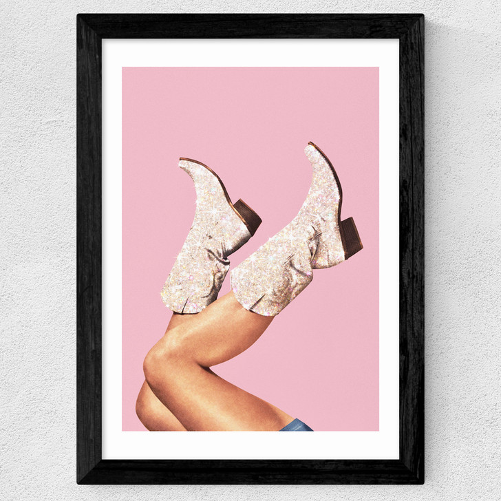 These Boots - Glitter Pink Wide Black Frame