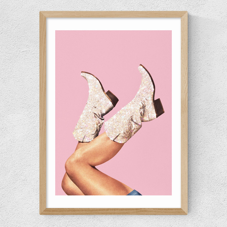 These Boots - Glitter Pink Medium Oak Frame