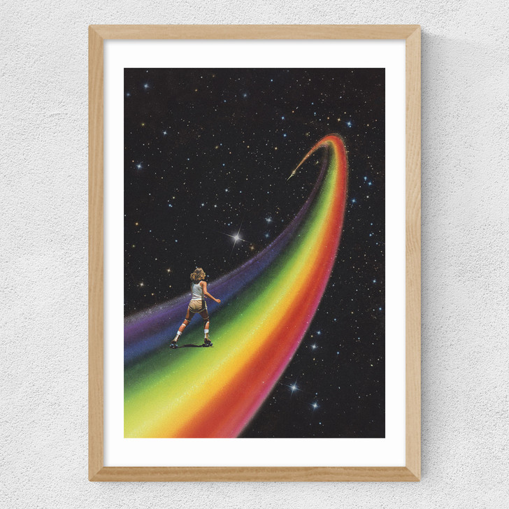 Retro Cosmic Rainbow Roller Skating Medium Oak Frame