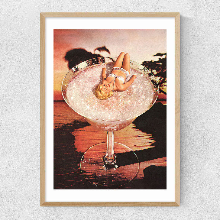 Glitter Pink Margarita Narrow Oak Frame Glitter Pink Margarita Narrow Oak Frame