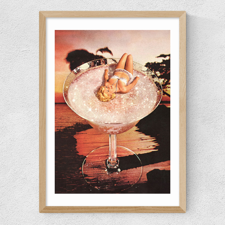 Glitter Pink Margarita Medium Oak Frame Glitter Pink Margarita Medium Oak Frame