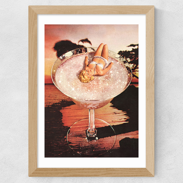 Glitter Pink Margarita Wide Oak Frame Glitter Pink Margarita Wide Oak Frame