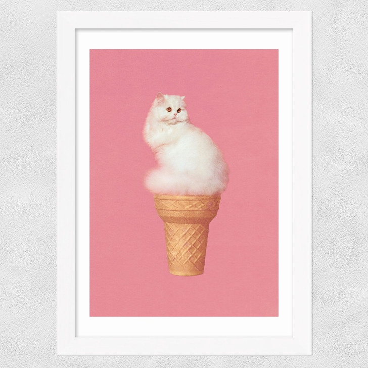 Cat Ice Cream Wide White Frame