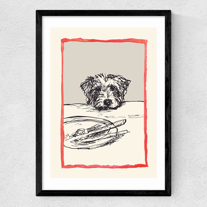 Dog With Plate Medium Black Frame