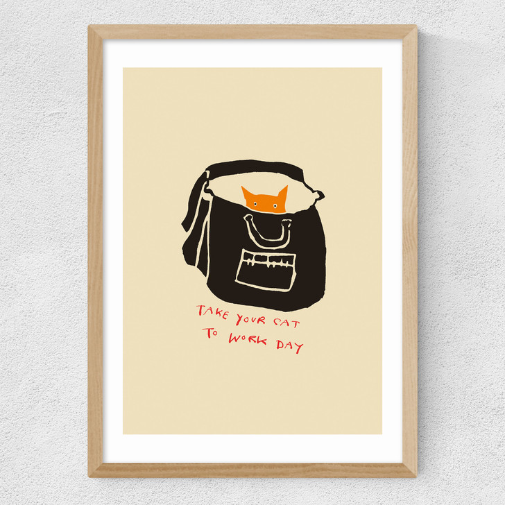 Take Your Cat To Work Day Medium Oak Frame