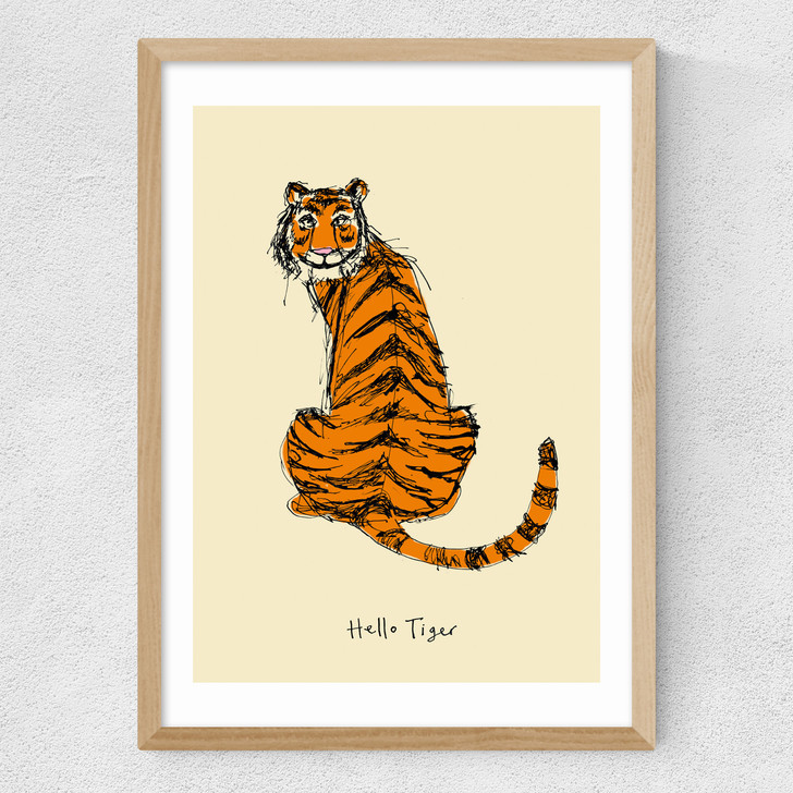 Hello Tiger by Poet and Painter Medium Oak Frame Hello Tiger by Poet and Painter Medium Oak Frame