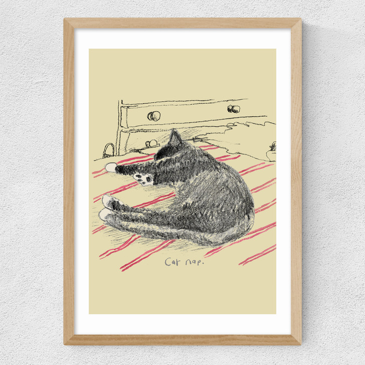 Cat Nap by Poet and Painter Medium Oak Frame