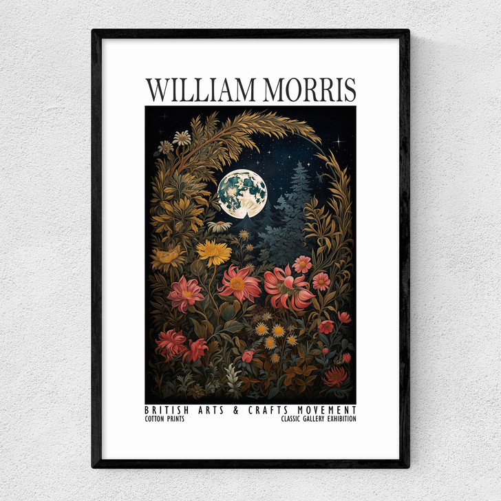 William Morris Moon Flowers Narrow Black Frame William Morris Moon Flowers Narrow Black Frame