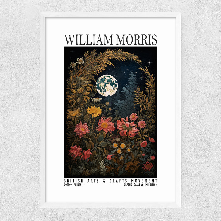 William Morris Moon Flowers Narrow White Frame William Morris Moon Flowers Narrow White Frame