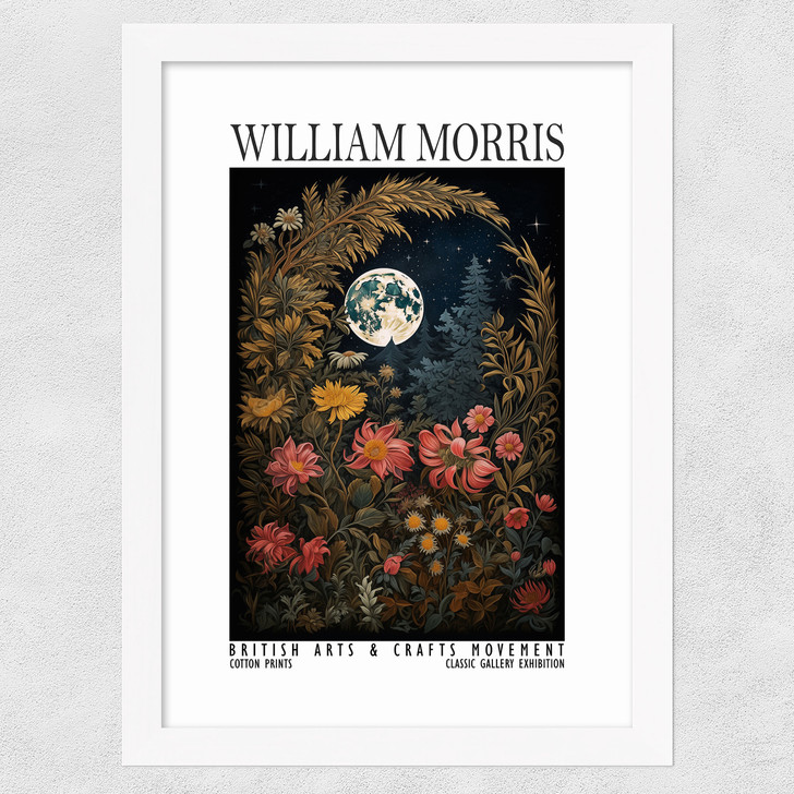 William Morris Moon Flowers Wide White Frame