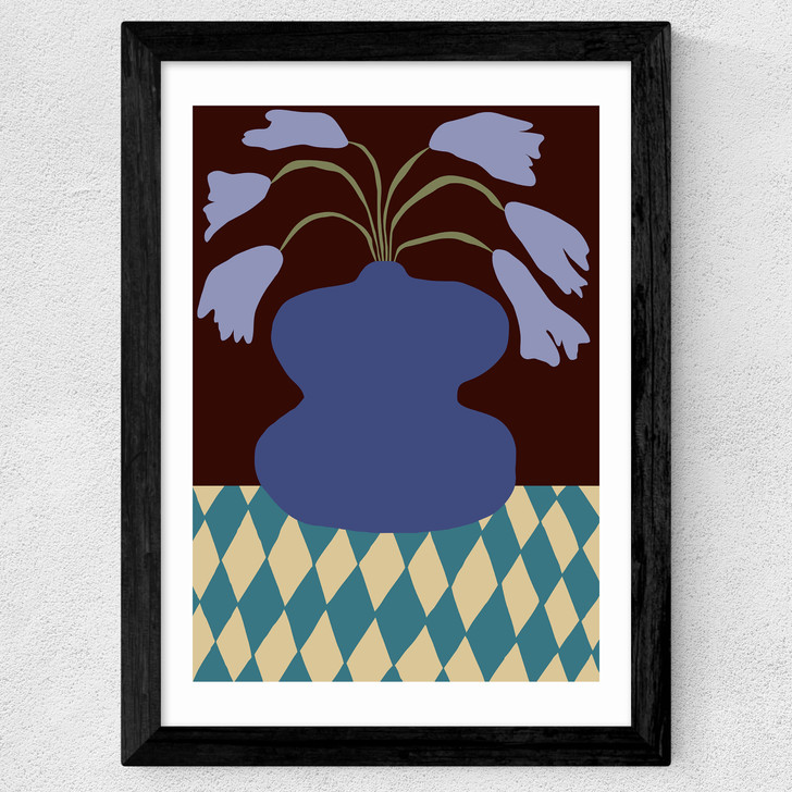 Purple Pottery and Dropping Lily Wide Black Frame Purple Pottery and Dropping Lily Wide Black Frame