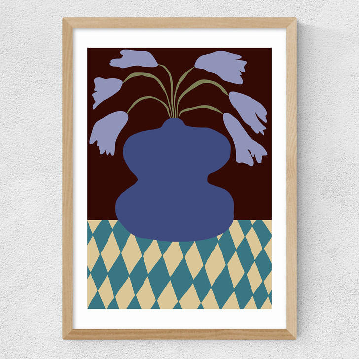 Purple Pottery and Dropping Lily Medium Oak Frame Purple Pottery and Dropping Lily Medium Oak Frame