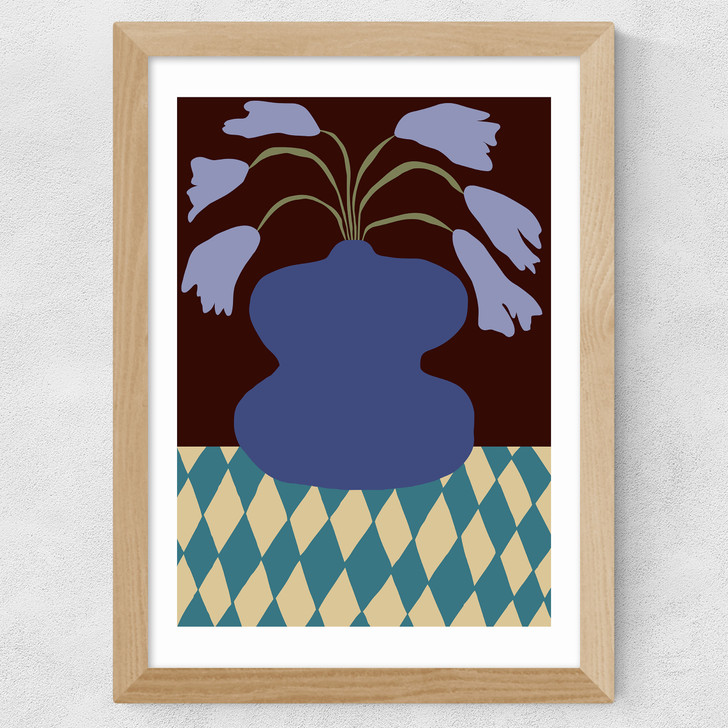 Purple Pottery and Dropping Lily Wide Oak Frame Purple Pottery and Dropping Lily Wide Oak Frame