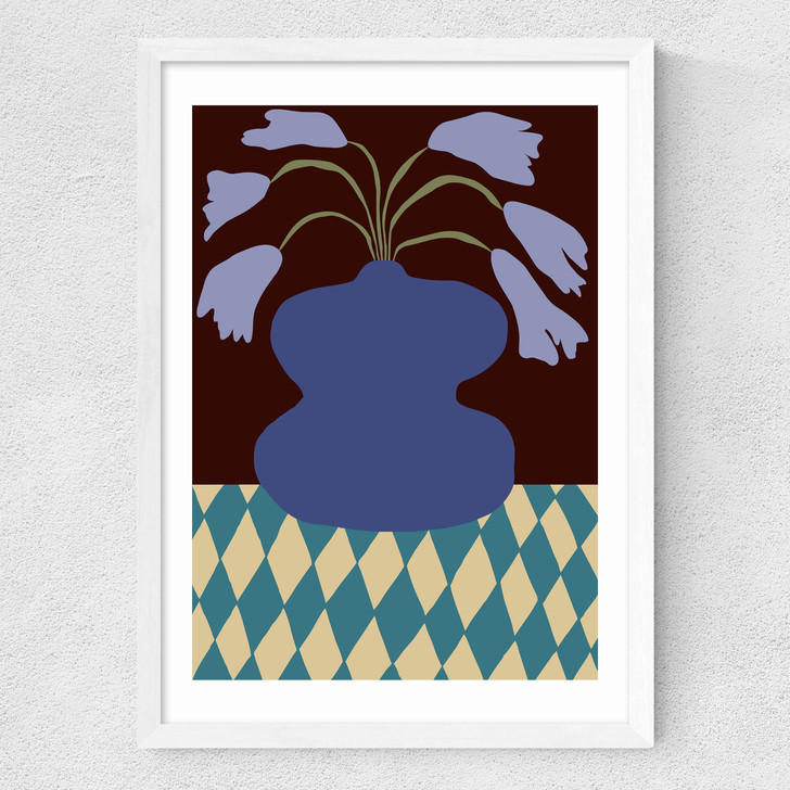 Purple Pottery and Dropping Lily Medium White Frame Purple Pottery and Dropping Lily Medium White Frame