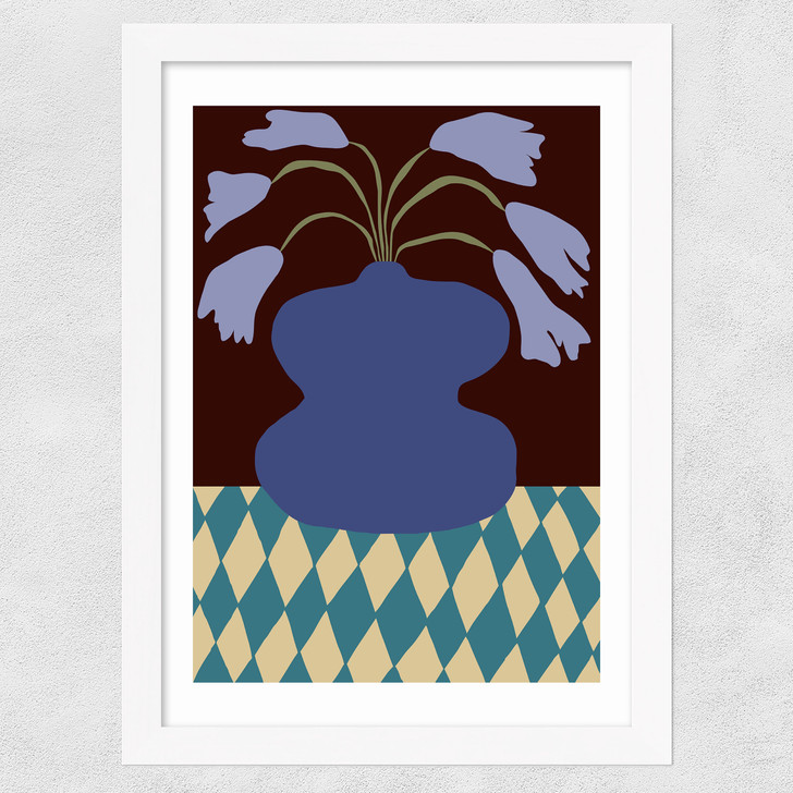 Purple Pottery and Dropping Lily Wide White Frame Purple Pottery and Dropping Lily Wide White Frame