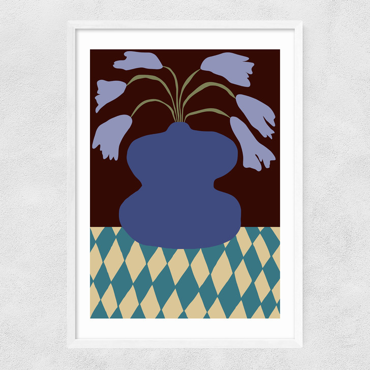 Purple Pottery and Dropping Lily Narrow White Frame