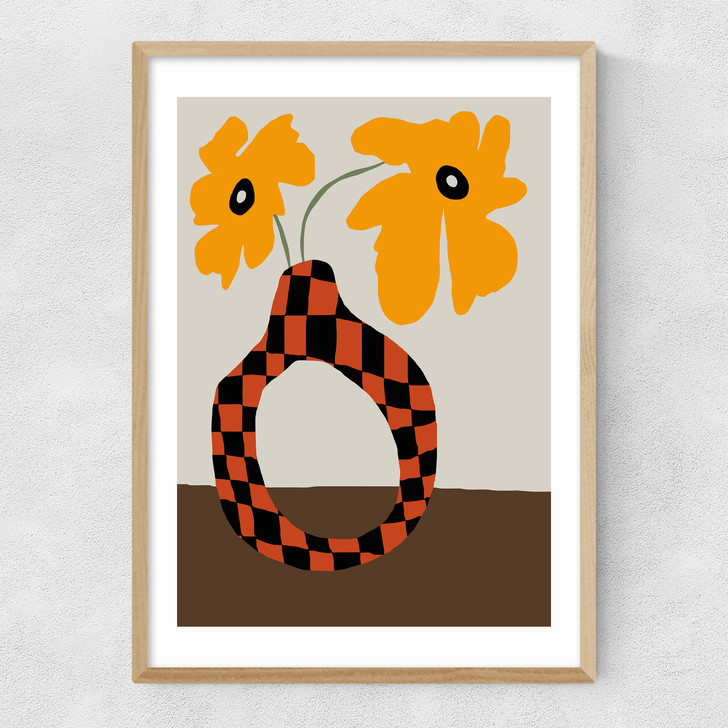 Modern Pottery and Flower Narrow Oak Frame