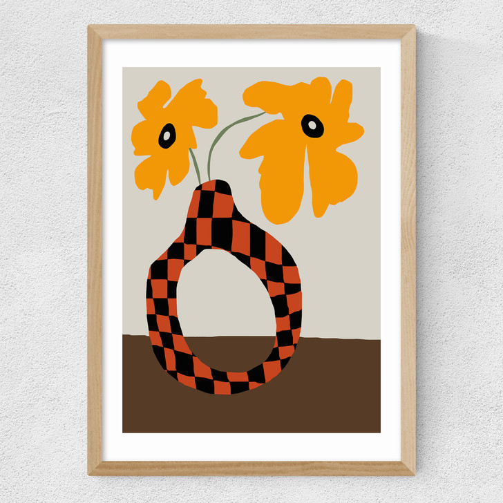 Modern Pottery and Flower Medium Oak Frame