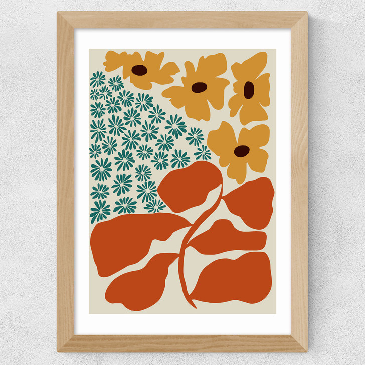 Exotic Flower Garden Wide Oak Frame