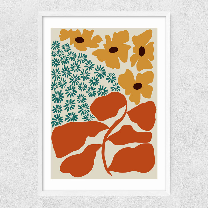 Exotic Flower Garden Narrow White Frame