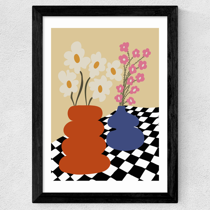 Two Blooming Pottery Wide Black Frame