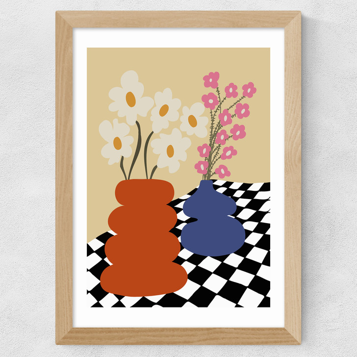 Two Blooming Pottery Wide Oak Frame