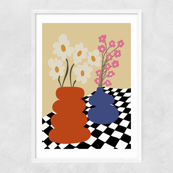 Two Blooming Pottery Narrow White Frame