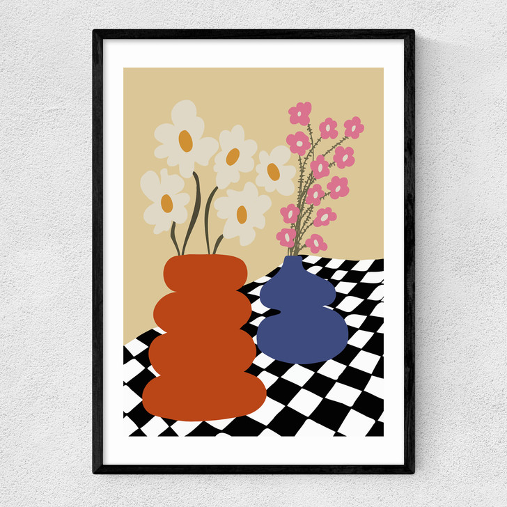 Two Blooming Pottery Narrow Black Frame