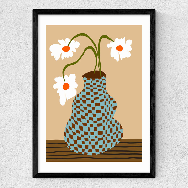 Party Floral Pottery Medium Black Frame Party Floral Pottery Medium Black Frame