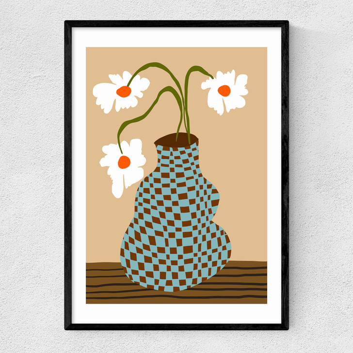 Party Floral Pottery Narrow Black Frame