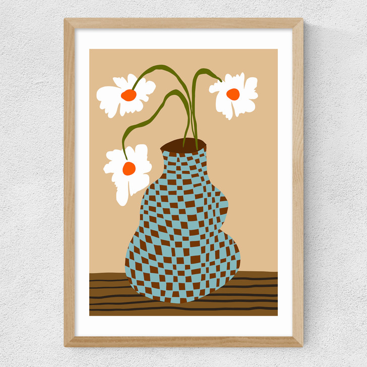 Party Floral Pottery Medium Oak Frame