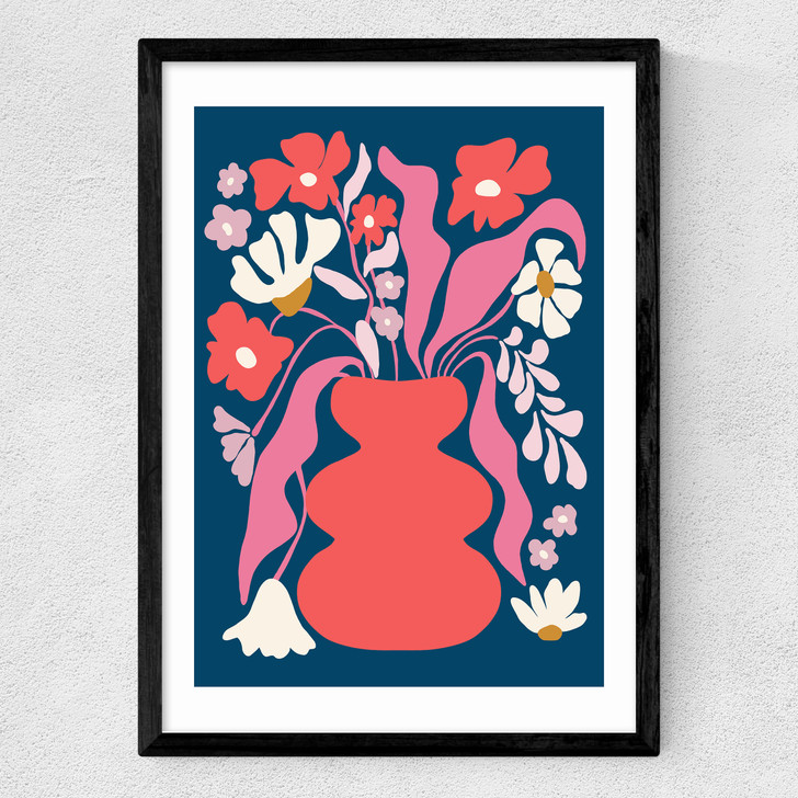 Blushing Flower Pot Medium Black Frame