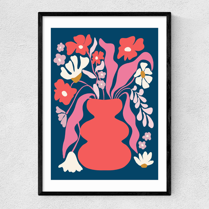 Blushing Flower Pot Narrow Black Frame