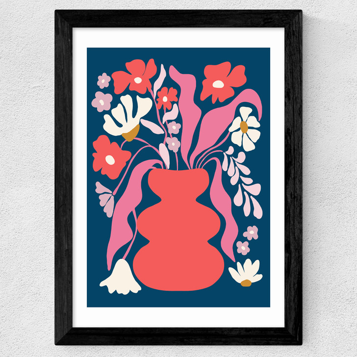 Blushing Flower Pot Wide Black Frame