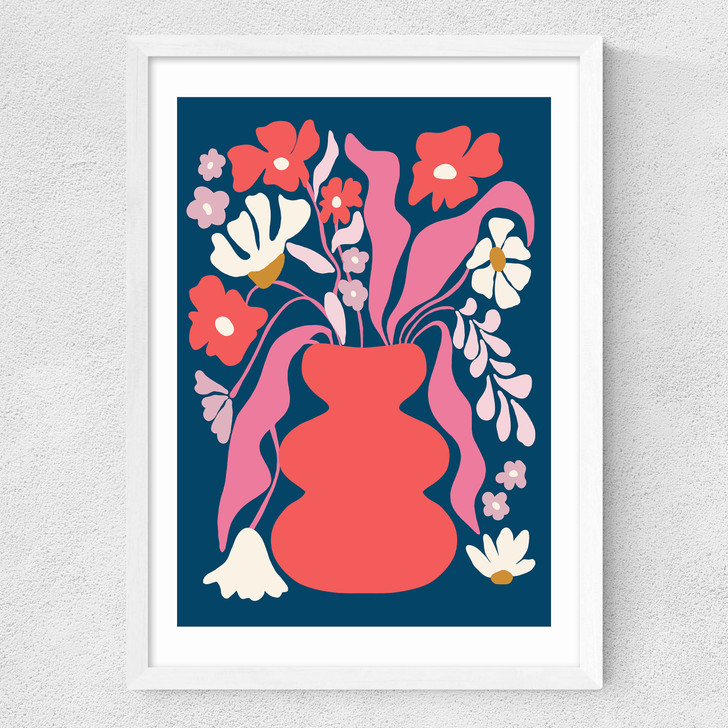 Blushing Flower Pot Medium White Frame