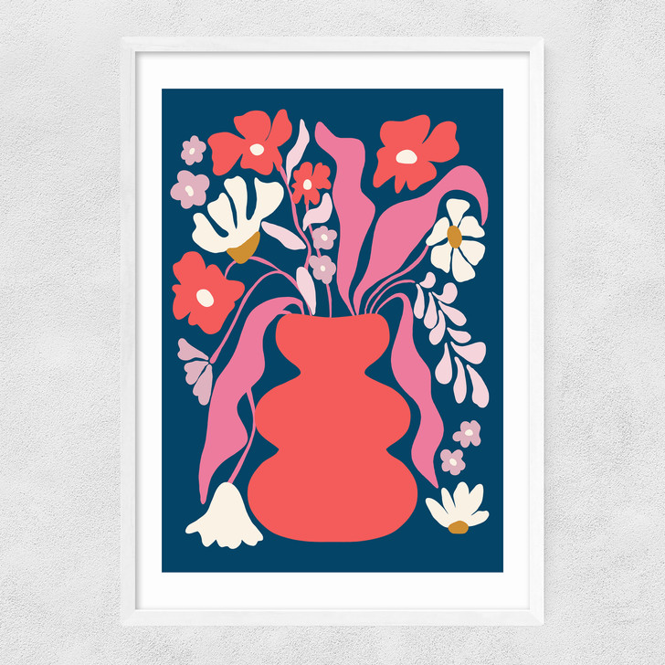 Blushing Flower Pot Narrow White Frame