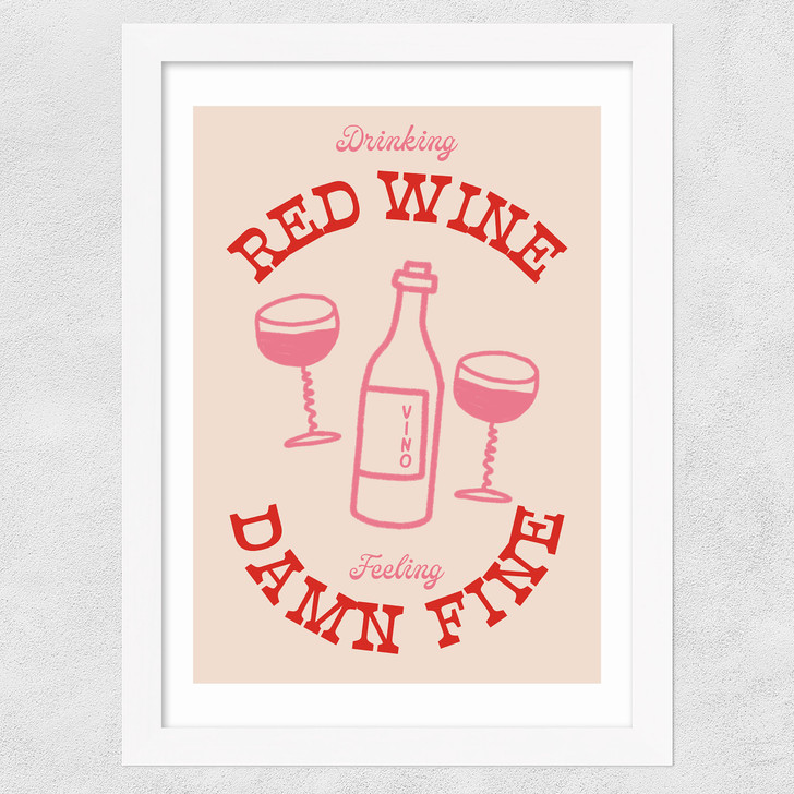 Red Wine Wide White Frame