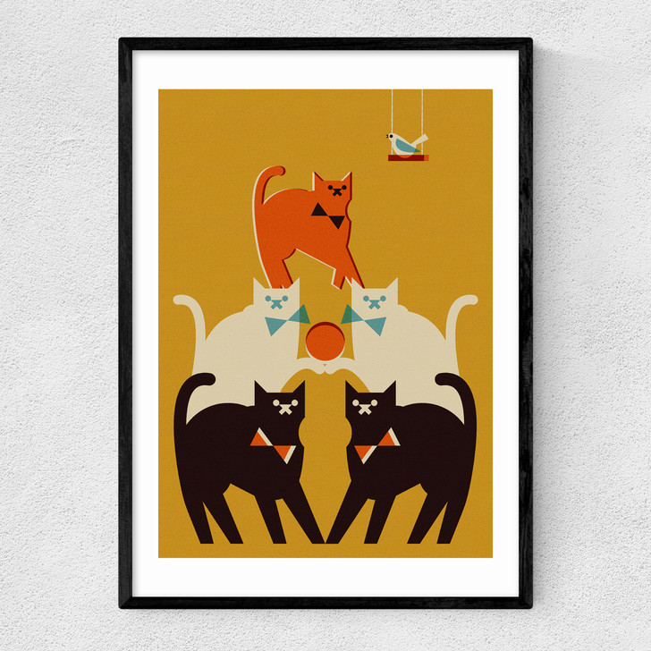 Pyramid of Cats Narrow Black Frame