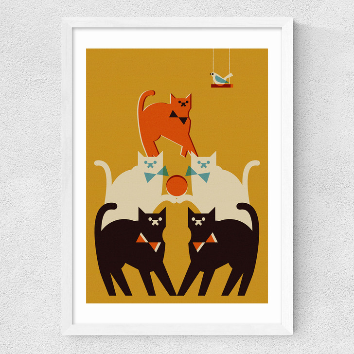 Pyramid of Cats Medium White Frame