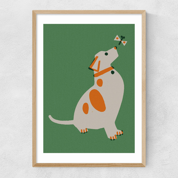 Dog and Butterfly Narrow Oak Frame Dog and Butterfly Narrow Oak Frame
