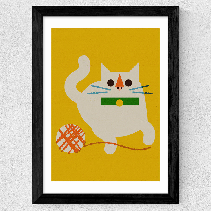 Cat With Yarn Wide Black Frame Cat With Yarn Wide Black Frame