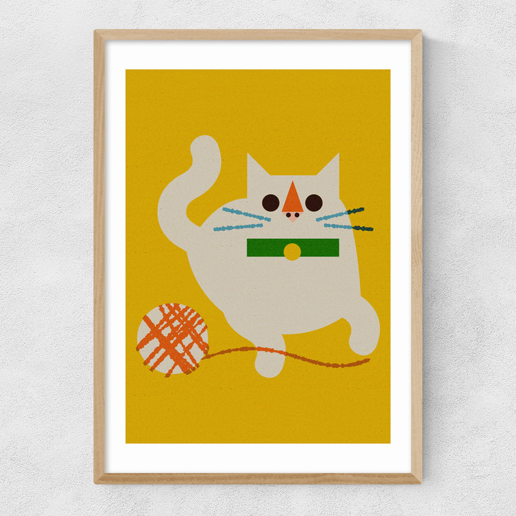 Cat With Yarn Narrow Oak Frame Cat With Yarn Narrow Oak Frame
